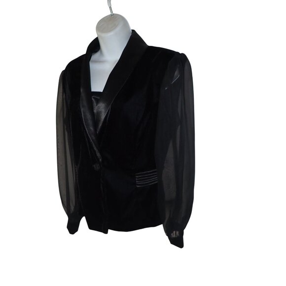Vintage R & K Evening Sz 8 Black Velvet Sheer Long Sleeve Jacket Elegant 90's - Picture 8 of 14